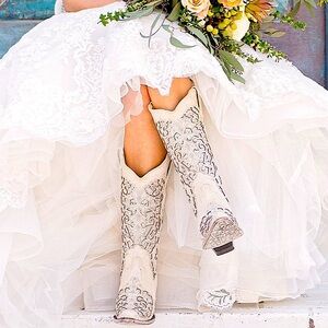 J.B. Dillon Reserve Sparkle Inlay White Wedding Leather Western Snip Toe Boots